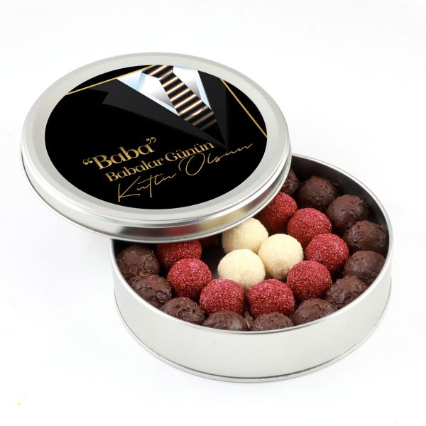 Babalar Günü Hediyesi Karışık Special Truffle Çikolata (Yuvarlak Metal Kutu) - Model-1 - 1