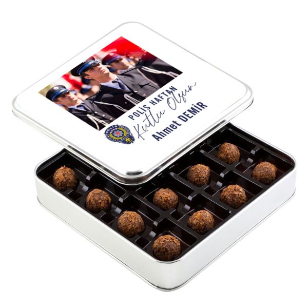 Fotoğraflı 10 Nisan Polis Haftasına Özel Tahinli Truffle Çikolata (Metal Kutu) - 1