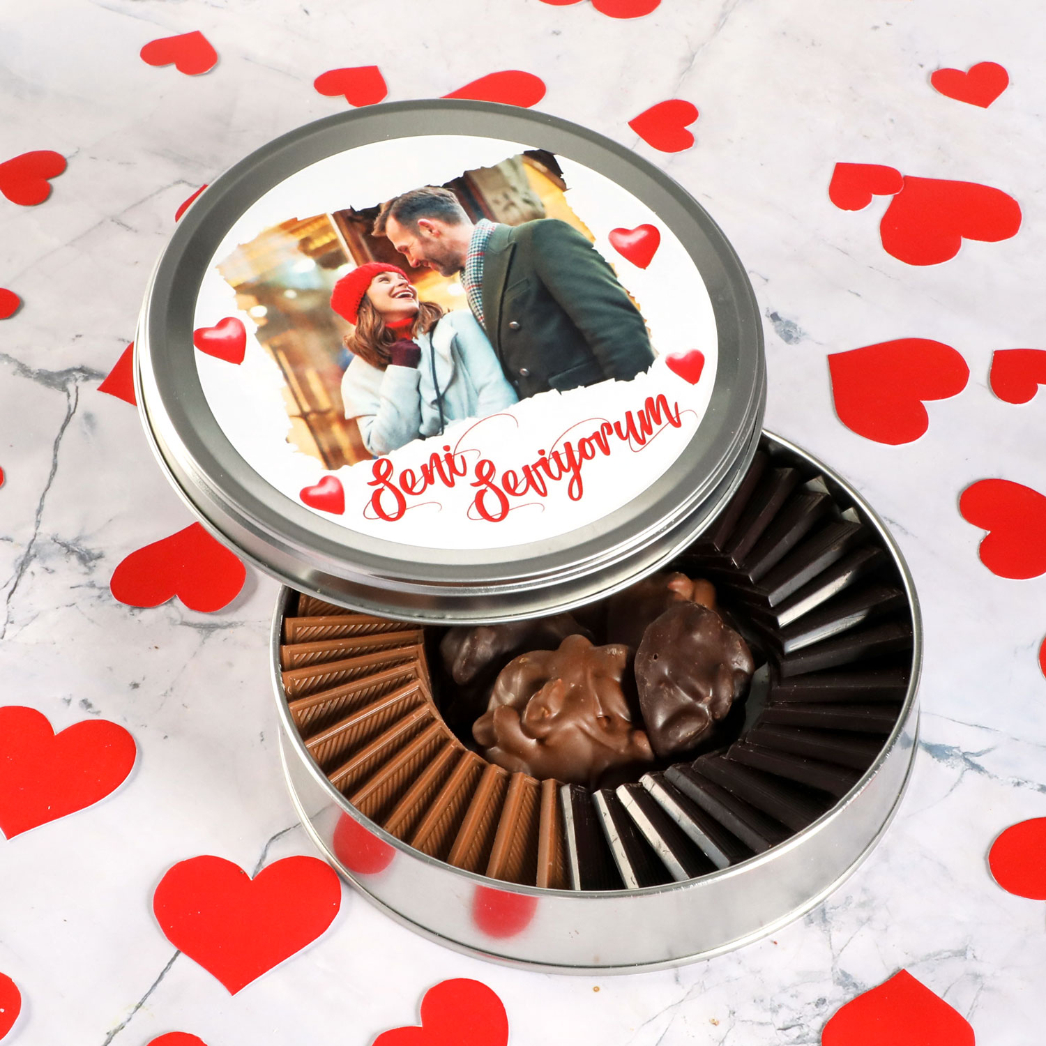 Fotoğraflı Sevgiliye Hediye SütlüBitter Roş + Madlen Çikolata Model1