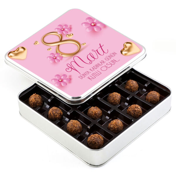 Kadınlar Günü Hediyesi Tahinli Truffle Çikolata (Metal Kutu) - 1