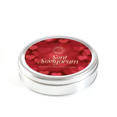 Sevgililer Günü Hediyesi Çifte Kavrulmuş Lokum (Metal Yuvarlak Kutu) 300g - Kırmızı - 2