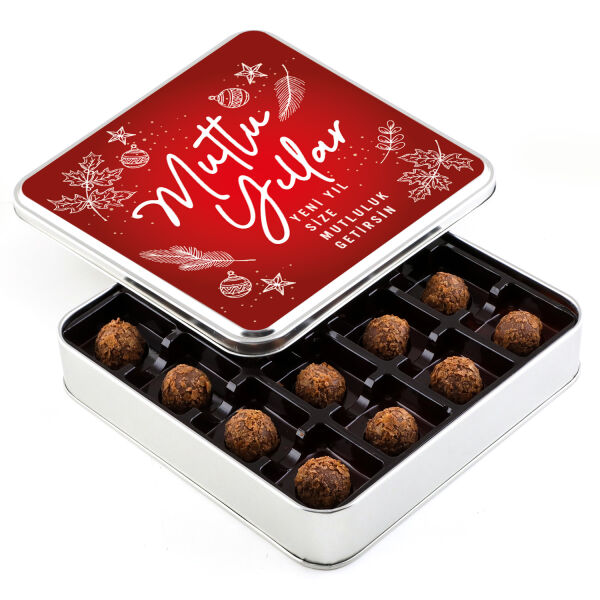 Yılbaşı Hediyesi Tahinli Truffle Çikolata(Metal Kutu) Kırmızı - 1